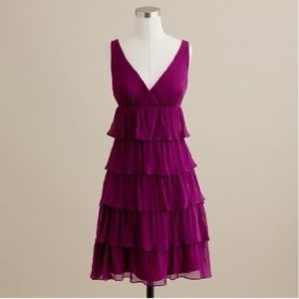 J. Crew Purple Zadie Tiered Silk Cocktail Dress